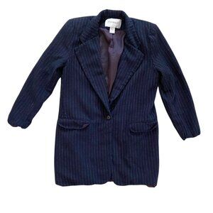 Hugo Buscati Womens Oversize Navy Blue‎ Pinstriped Blazer Lined Sz 12 Wool Blend